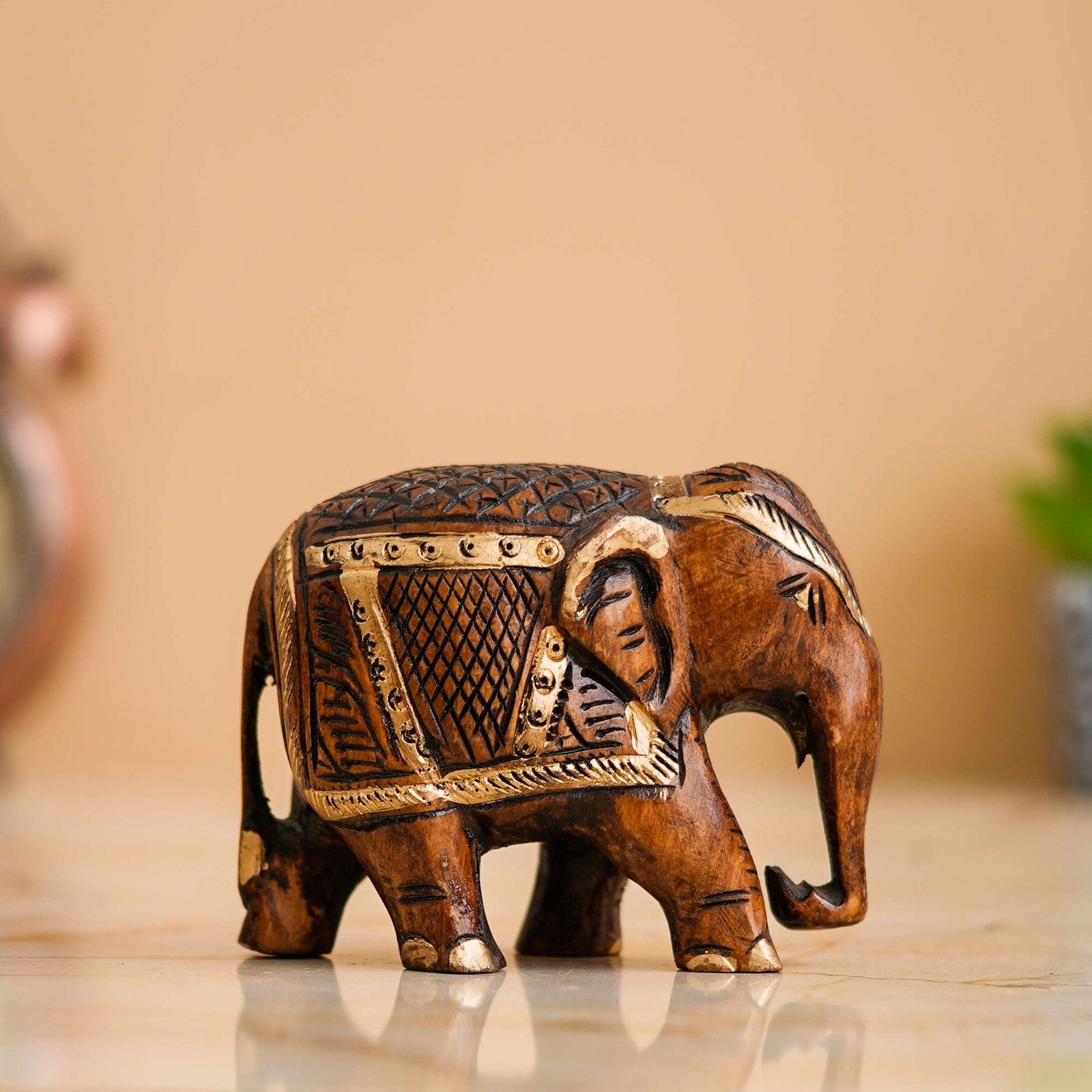 Rajasthani Tribal Handmade Brown " Elephant " Figured Wooden Statue Antique Design Elephant for Showpiece with Brown Colour-1