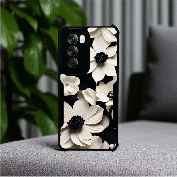 Black & Bloom Mobile Cover For Oppo Reno 12