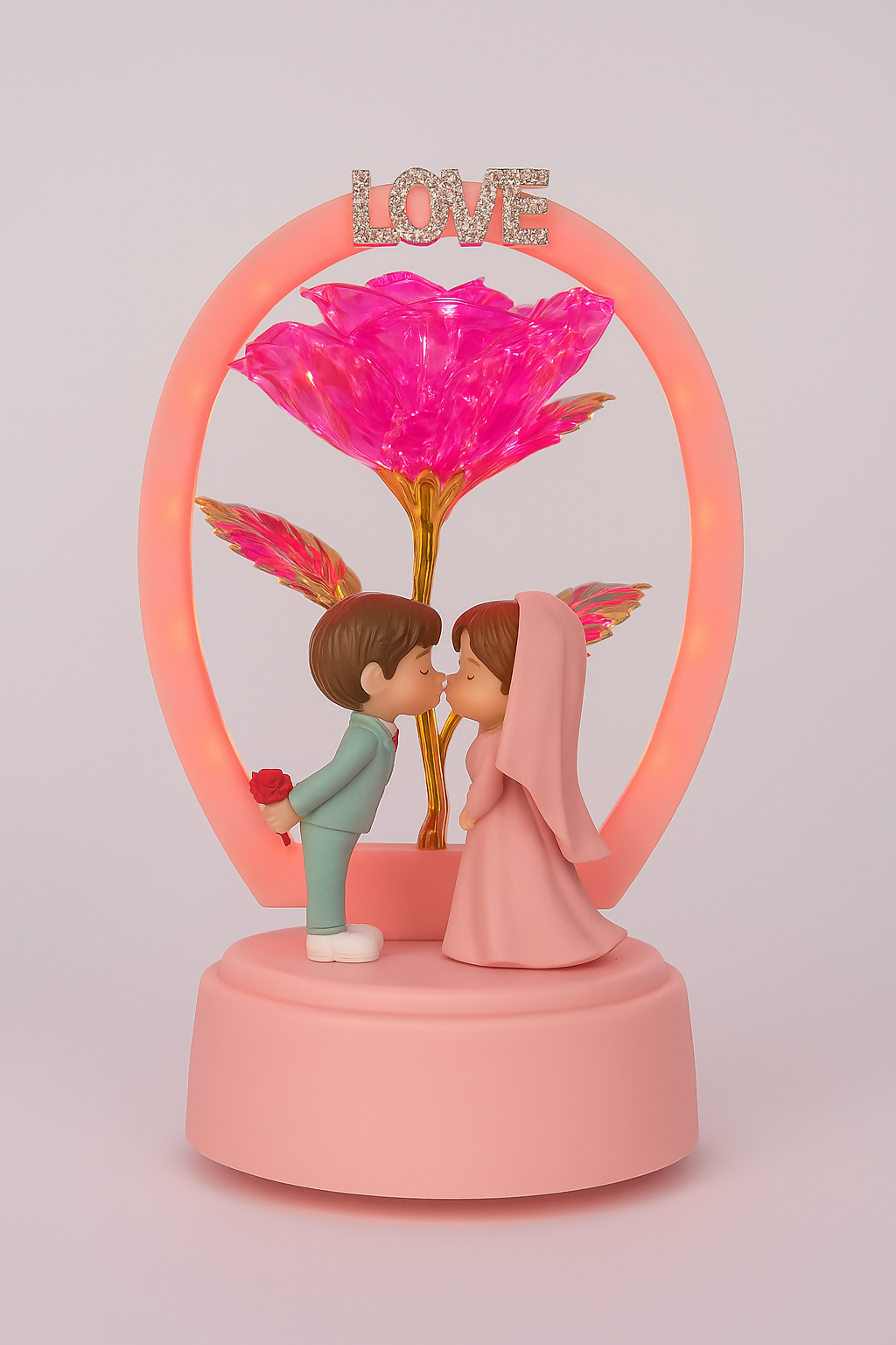 Romantic LED Rose Couple Figurine Showpiece with LOVE Light – Wedding Bride & Groom Night Lamp Gift for Valentine, Anniversary, Birthday, and Bedroom Table Decor