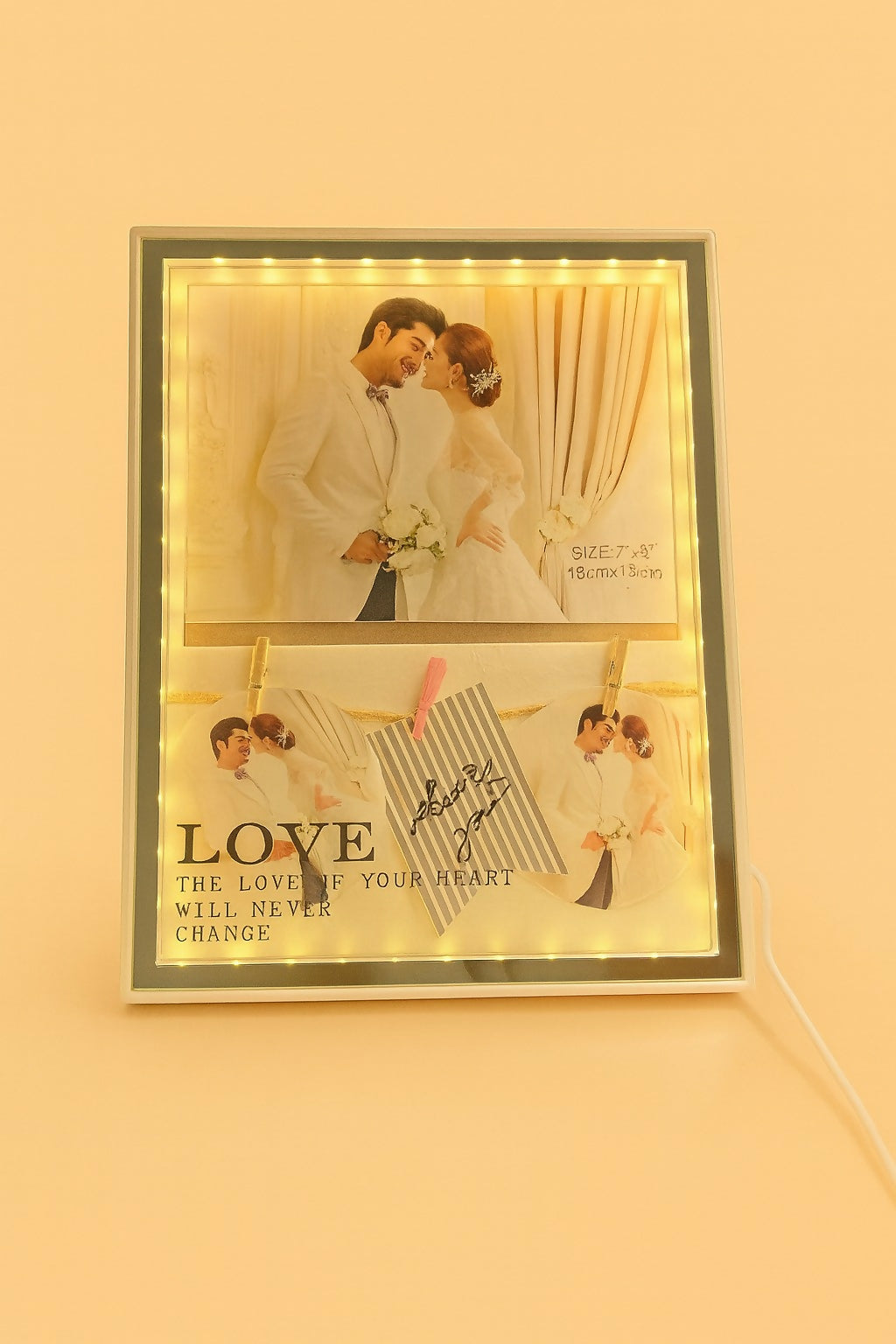 LED Rectangle Photo Frame with Warm Golden Glow | Decorative Light-Up Picture Frame for Couples | Wedding, Anniversary, Valentine’s Day & Home Décor Gift