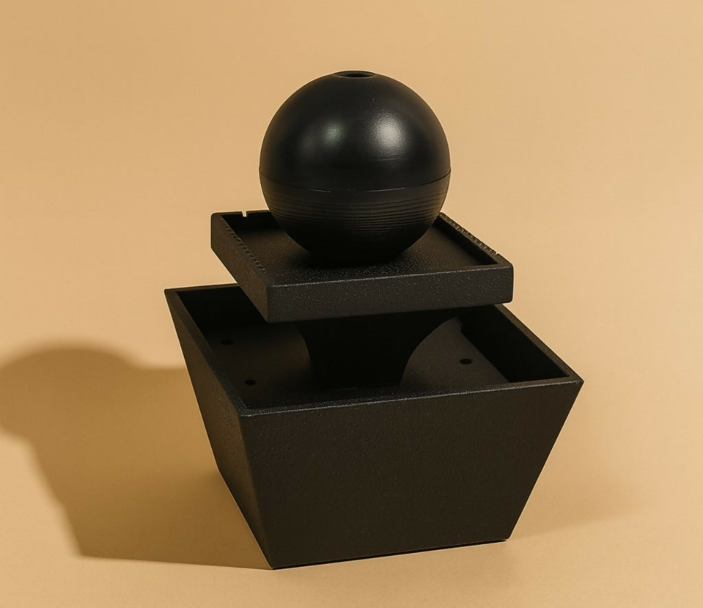 Black Sphere Tier Indoor Tabletop Fountain – Modern Cascading Ball Water Feature for Home, Office & Meditation Decor