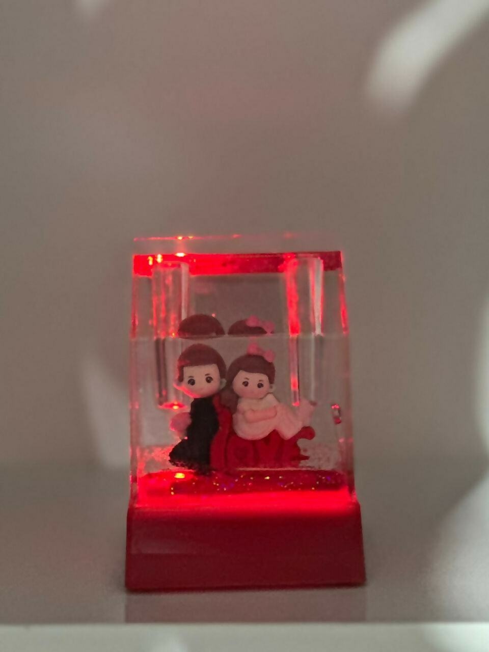 TrueBond Couple Crystal Block Acrylic Liquid Motion Teddy Love Sign Block | Valentine's Day Gift | Romantic Desk Showpiece | Clear Decorative Display with Floating Glitter