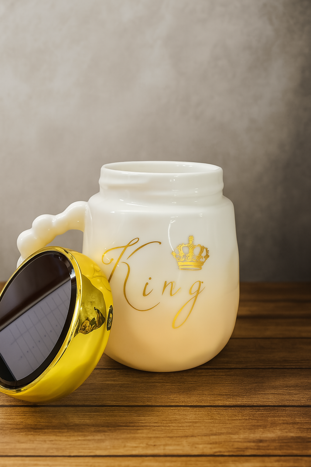 Luxury Ceramic King Mug with Gold Crown Lid and Pearl Handle – Gradient Blue & White Designer Coffee Cup – Royal Gift for Men, Husband, Dad, or Boss – Premium Mug for Tea, Coffee & Decor