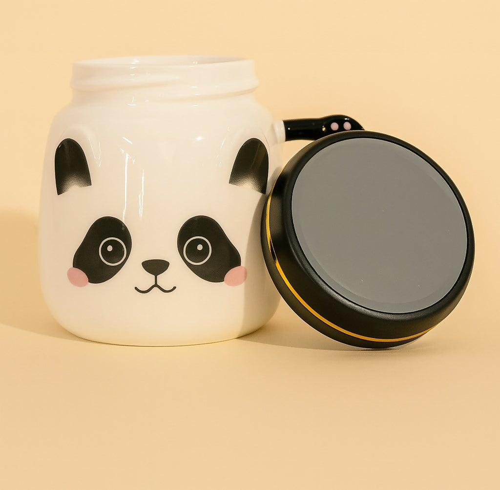 Cute Panda Ceramic Mug with Lid – 3D Cartoon Animal Face Coffee Cup for Kids, Girls & Gift Use