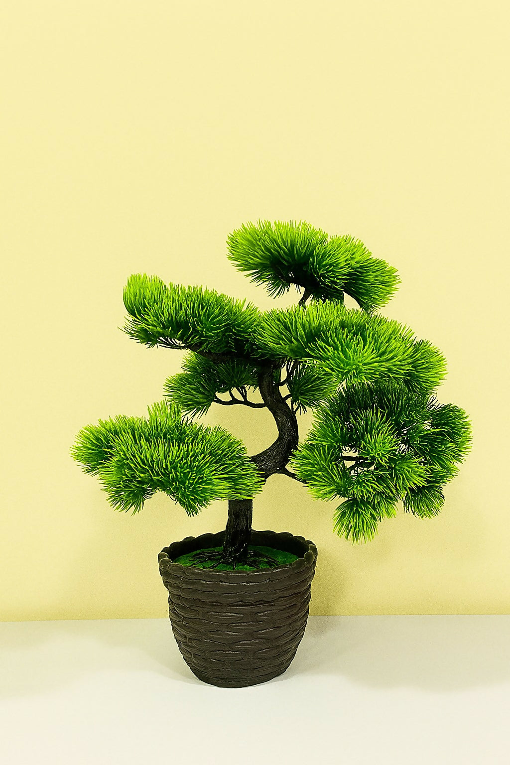 Artificial Bonsai Tree with Woven Pot – Realistic Pine Needle Style Decorative Plant for Home, Office & Tabletop Décor