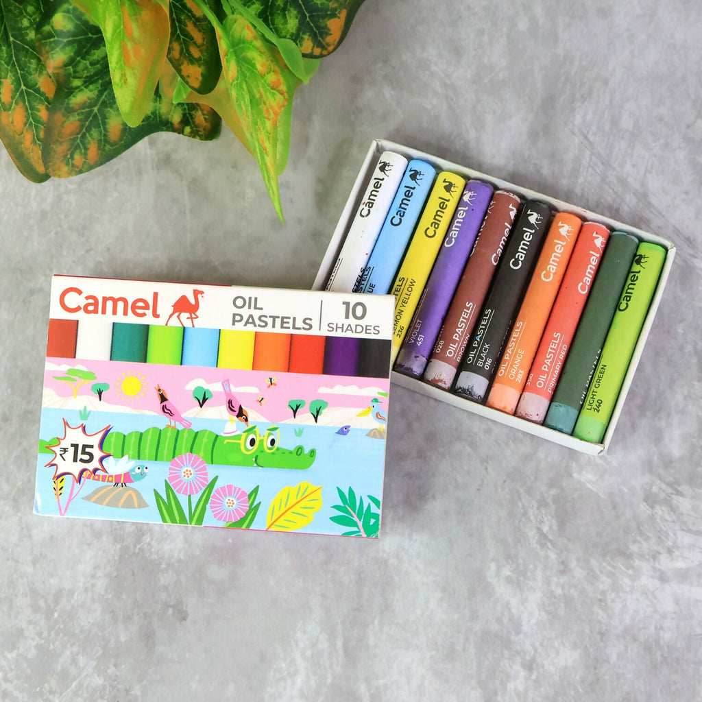 Camel Oil Pastels – 10 Assorted Shades (Compact Colouring Set for Kids & Students)
