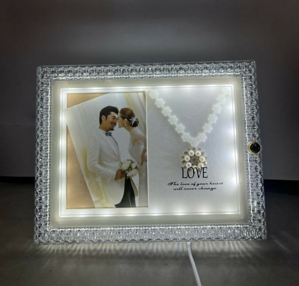 Square LED Photo Frame Lamp with Love Design | Romantic Couple Night Light with Customized Picture | Wedding Anniversary Valentine Gift Decorative Table Lamp for Bedroom & Home Décor