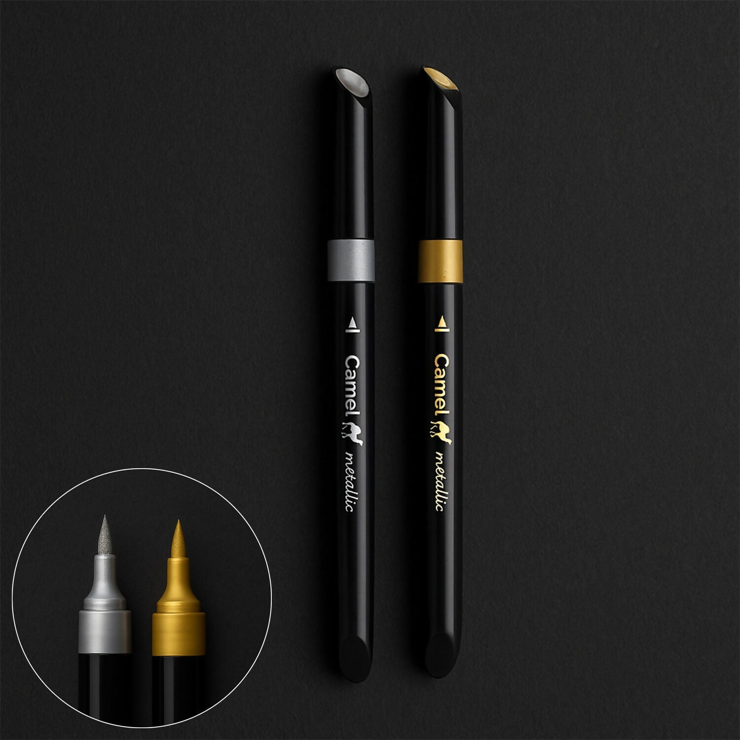 Camel Metallic Brush Pens 2 Shades Gold and Silver Shades for Calligraphy and Art