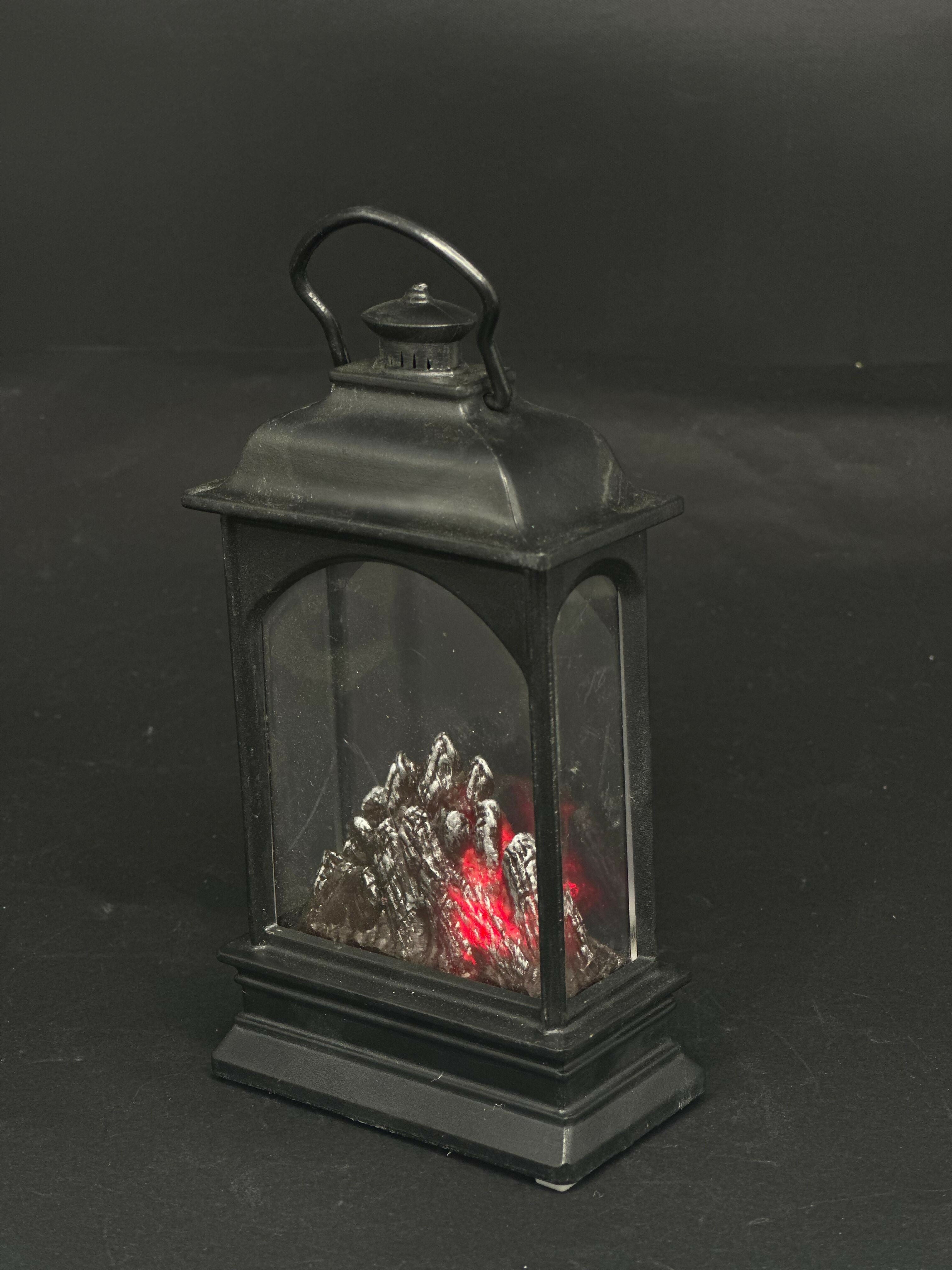 Mini LED Fireplace Lantern Black