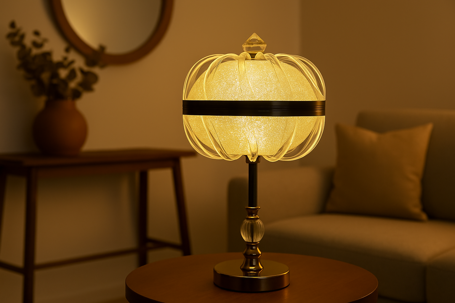 HOME DECOR Luxury Crystal Crown Table Lamp with Ornamental Globe Shade and Black Gold Finish | Designer Nightstand Lamp for Bedroom, Living Room, and Lounge Decor