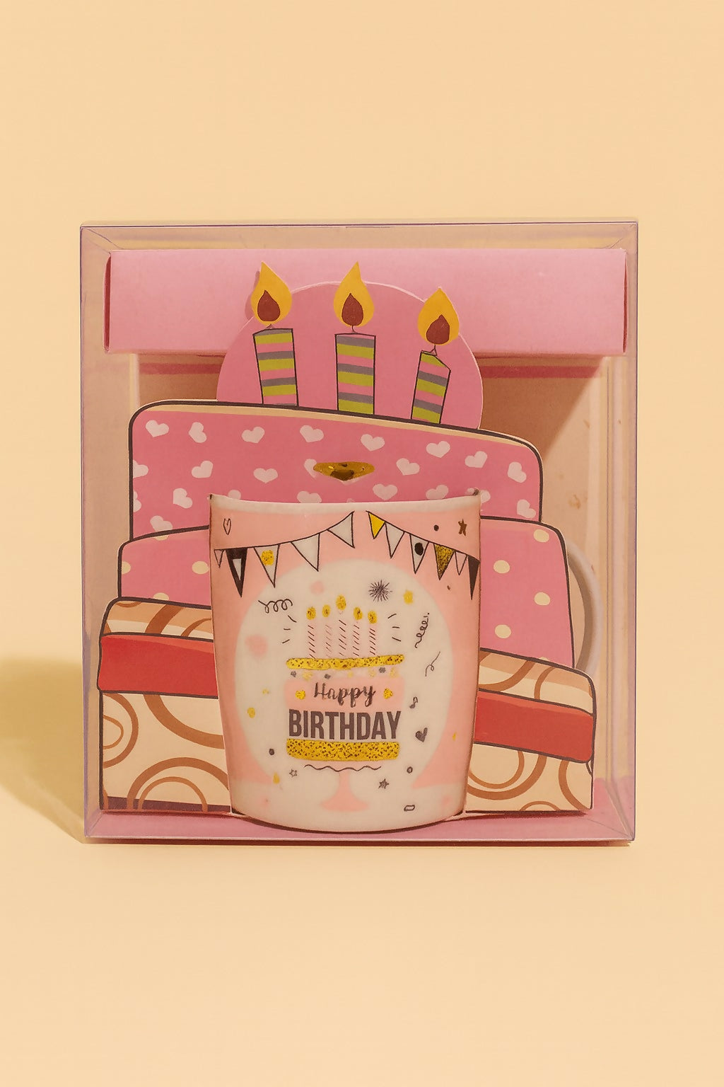 Happy Birthday Ceramic Coffee Mug – Pink Party Design with Cake & Bunting Print – Gift Cup for Girls, Boys, Kids, Friends, Husband, Wife – Birthday Celebration Tea & Coffee Cup