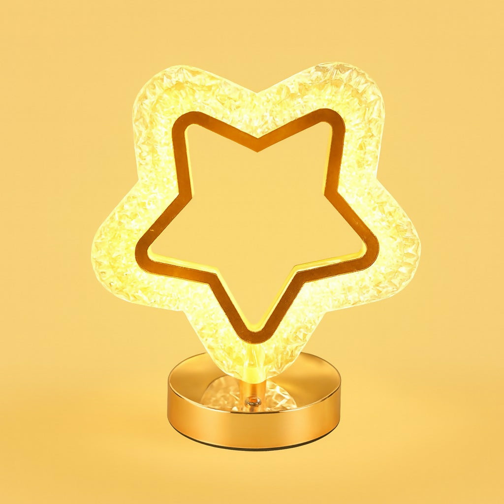 Luxury Crystal Star LED Lamp with Golden Base | Decorative Star Shaped Night Light for Bedroom, Living Room, Kids Room, Wedding, Festival & Gifting