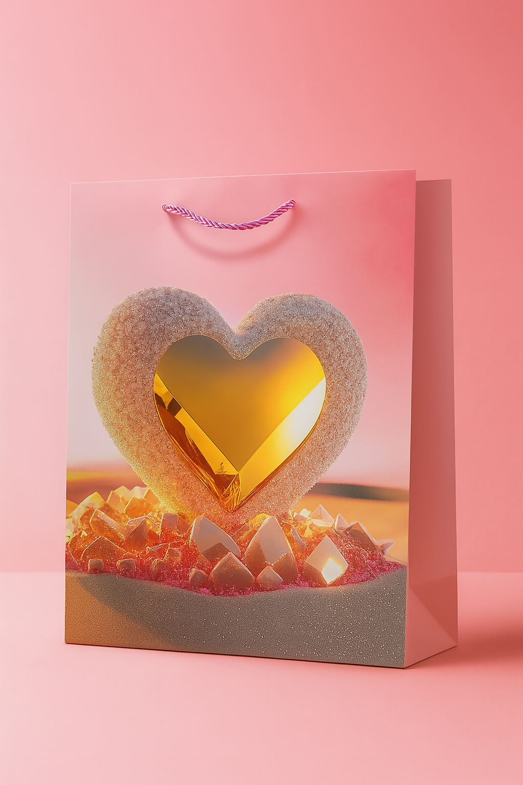 Set of 4 Luxury Heart-Themed Gift Bags with Golden Foil Embossed Design