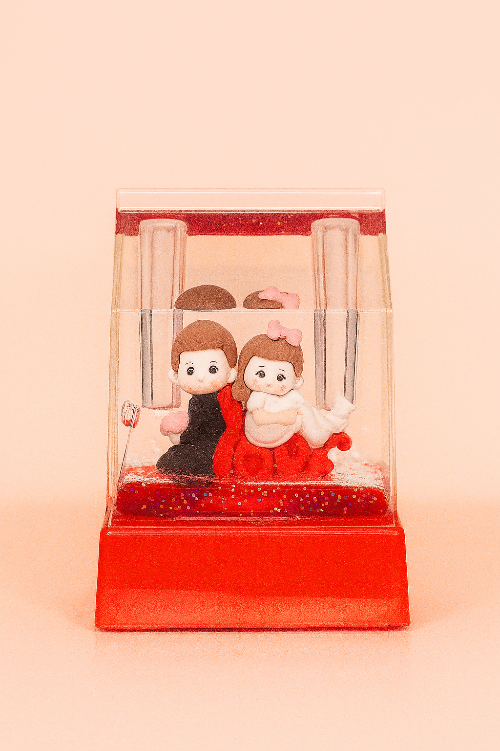 TrueBond Couple Crystal Block Acrylic Liquid Motion Teddy Love Sign Block | Valentine's Day Gift | Romantic Desk Showpiece | Clear Decorative Display with Floating Glitter