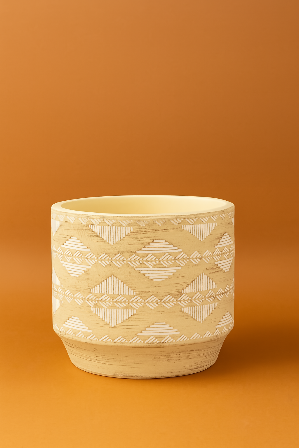 Handcrafted Beige Ceramic Planter Pot with White Tribal Pattern – Decorative Indoor Pot for Home, Office, or Tabletop Display – Boho Style Flower Pot