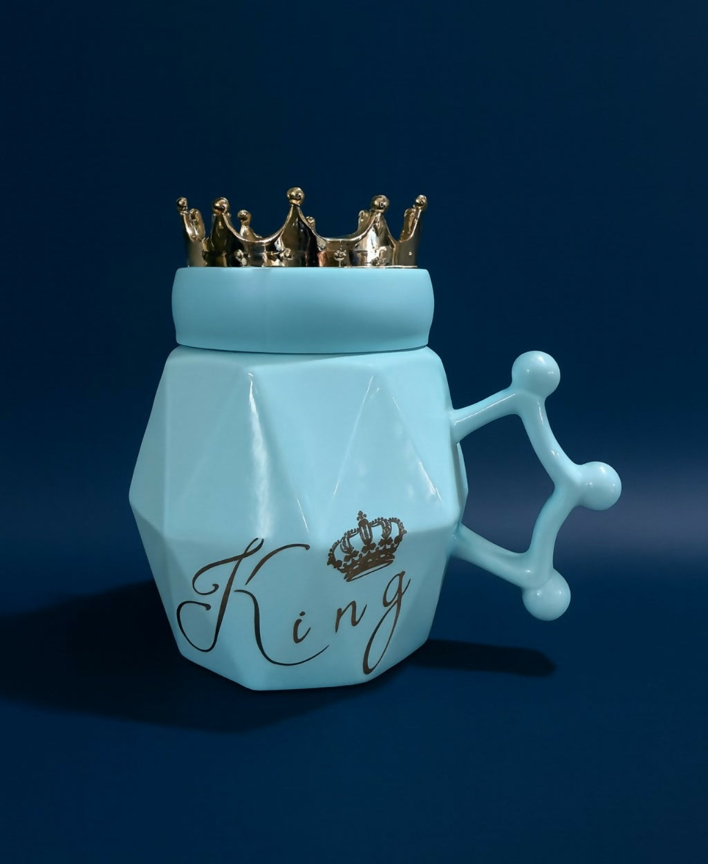 King Crown Ceramic Mug with Lid – Royal Blue Coffee Mug for Men with 3D Crown Lid & Designer Handle | Gift Mug for Husband, Boyfriend, Boss & Friends | Premium Diamond Cut Tea Cup