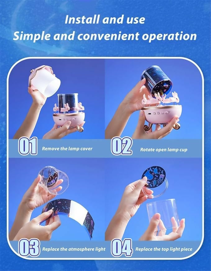 Rotating Christmas Night Light Projector with Music & Light Buttons – Rechargeable LED Santa & Deer Carousel Lamp with Type-C Charging, Power Indicator, and 360° Rotation – Festive Gift for Kids & Home Decor