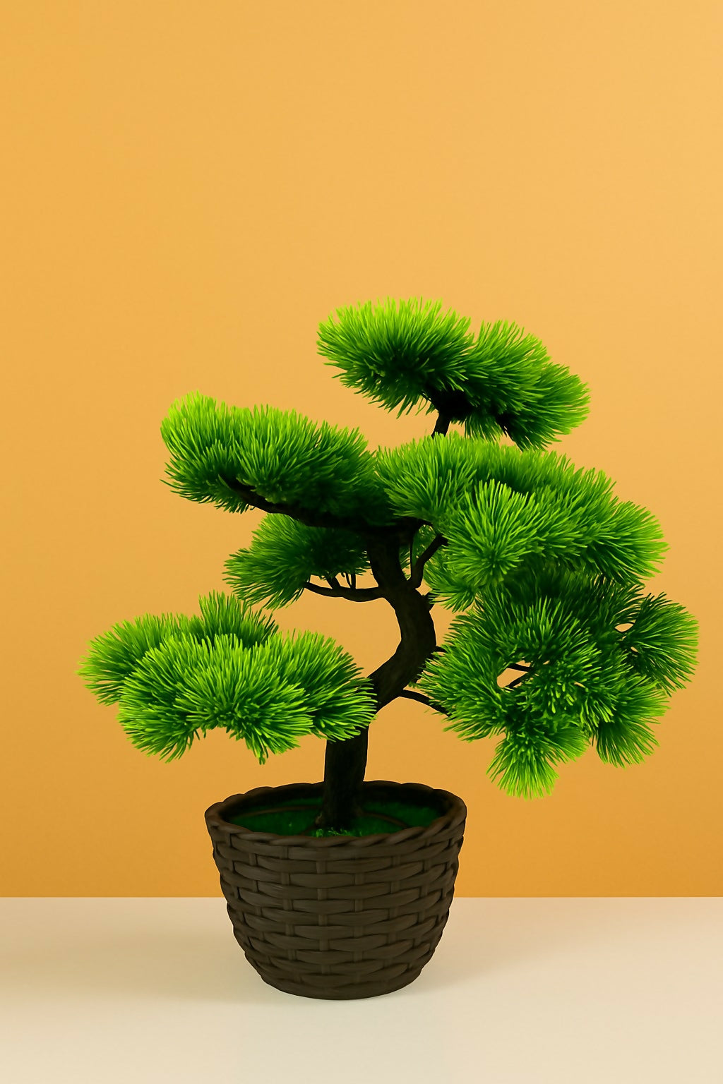 Artificial Bonsai Tree with Woven Pot – Realistic Pine Needle Style Decorative Plant for Home, Office & Tabletop Décor
