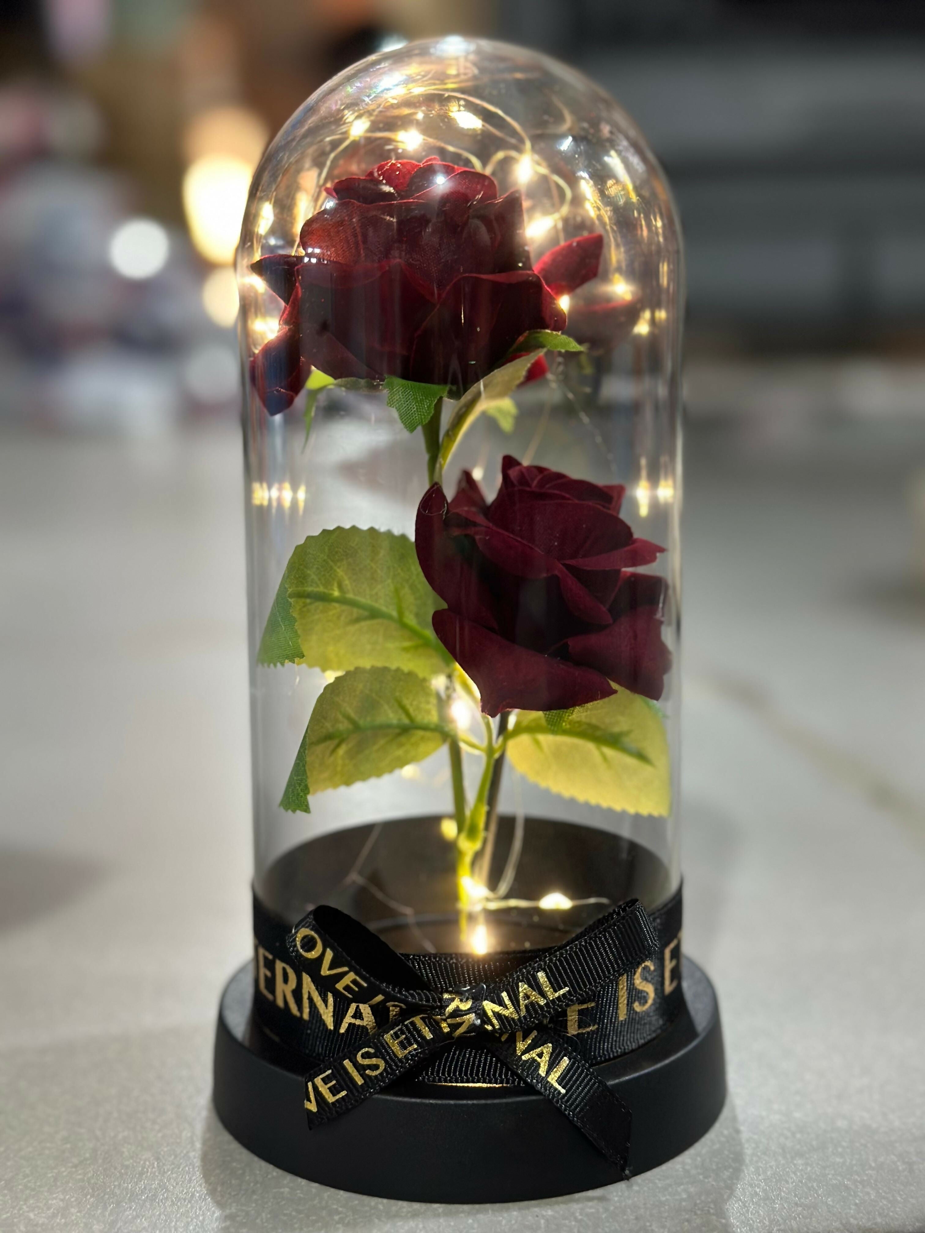 Eternal Red Rose with LED Fairy Lights in Glass Dome – Romantic Forever Flower Gift for Her, Valentine’s Day, Anniversary, Birthday, or Home Decoration