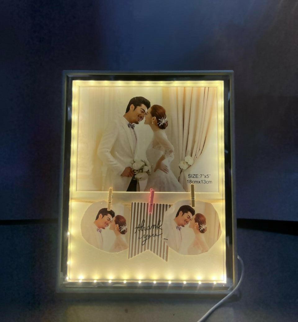 Rectangular LED Photo Frame Lamp with Love Design | Romantic Couple Night Light with Customized Pictures | Wedding Anniversary Valentine Gift Decorative Table Lamp for Bedroom & Home Décor