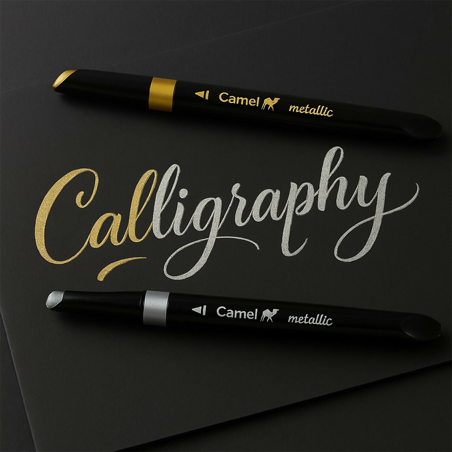 Camel Metallic Brush Pens 2 Shades Gold and Silver Shades for Calligraphy and Art