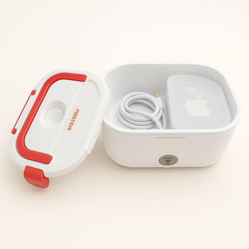 HeatMate Electric Lunch Box – Food Warmer Tiffin with Plug-in Heating (Red & White)