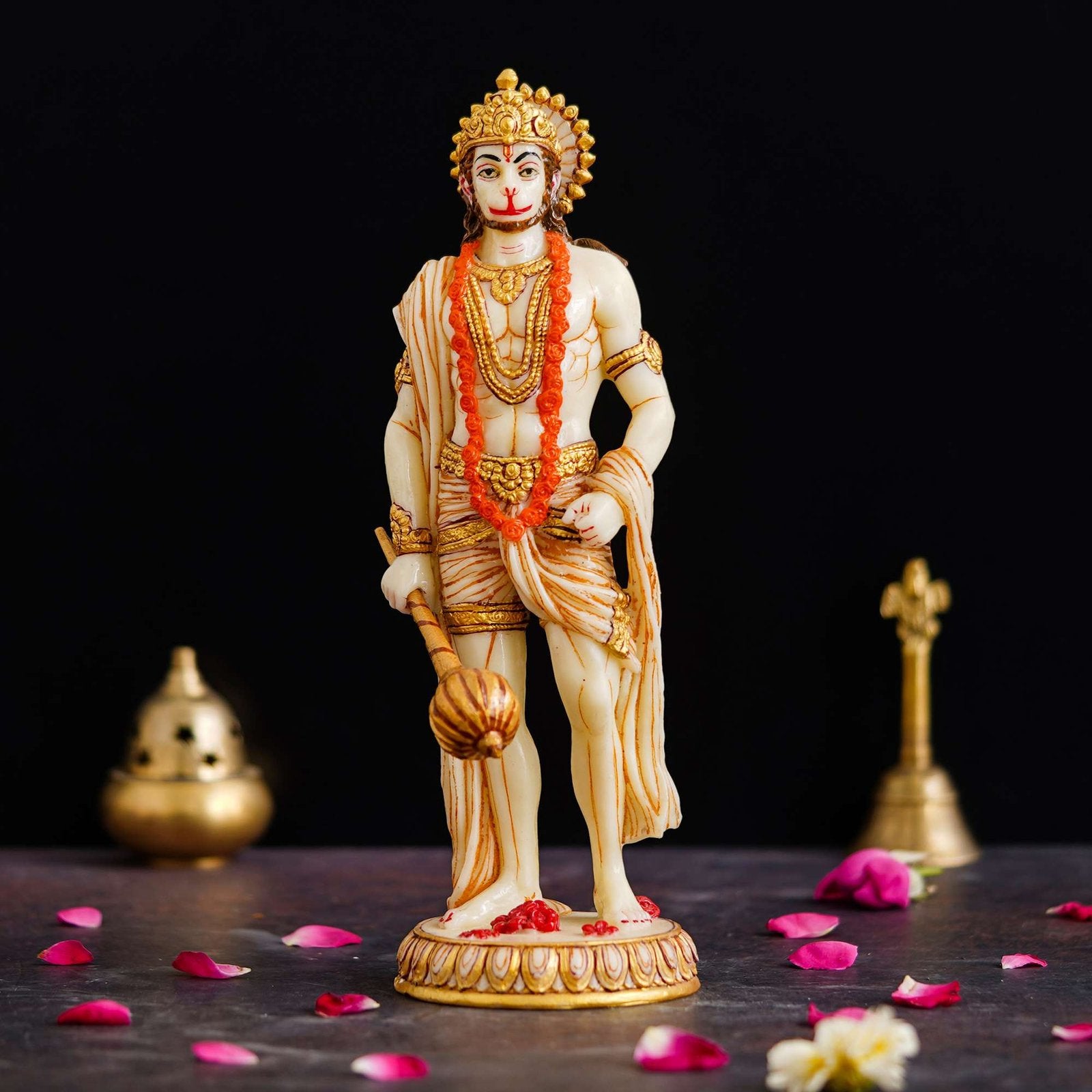 Marble Standing Hanuman Ji murti for Pooja Room Standing Hindu Lord Hanuman Statue for Home Temple Hotel Pooja Bajrangbali Idol Bala Ji Murti Best for Gift