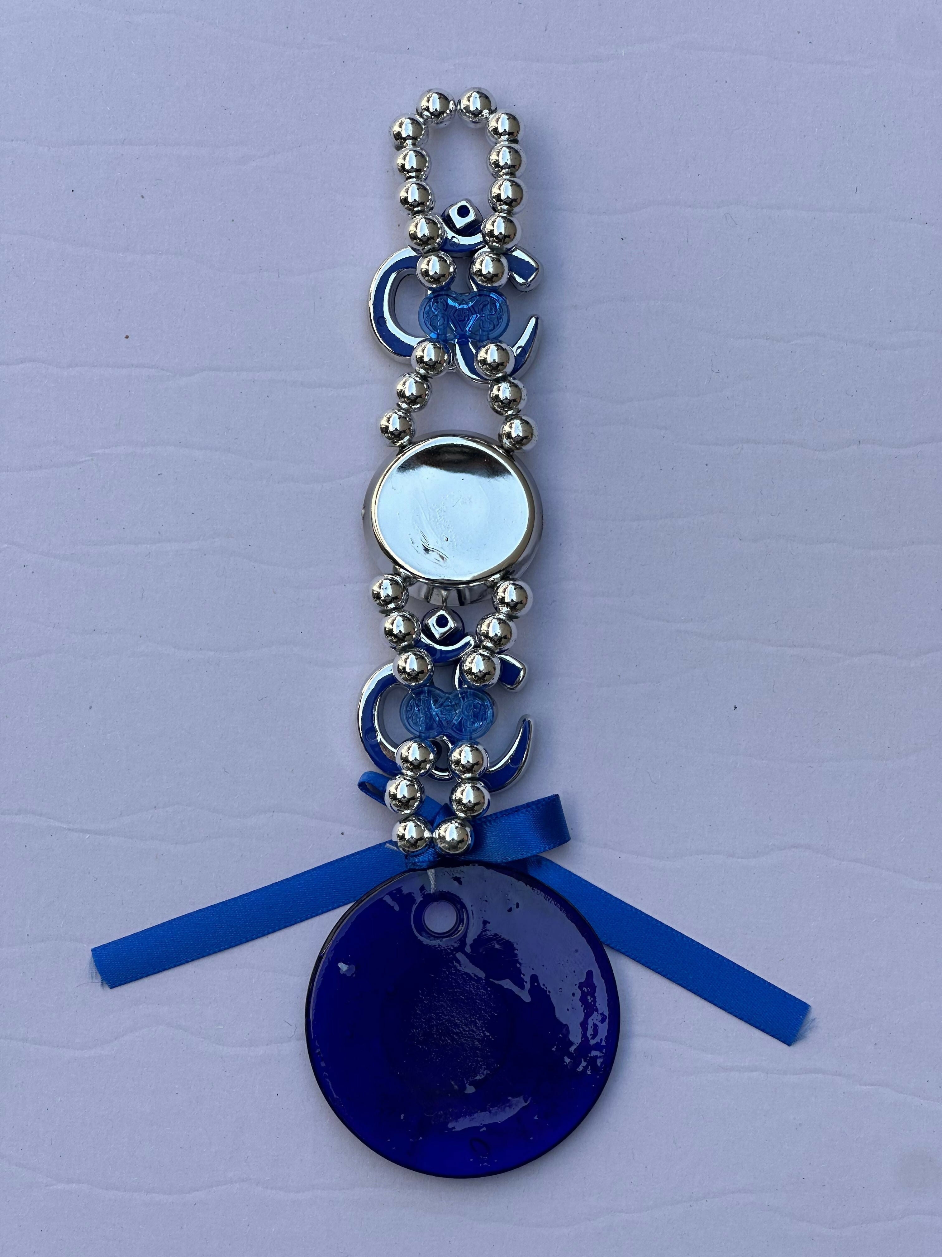 Evil Eye & Om Wall Hanging – Blue Nazar Protection Charm with Decorative Beads and Ribbon