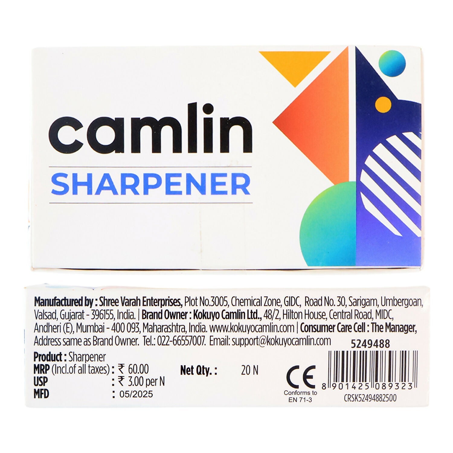 Camlin Sharpener – High Precision, Durable Blade, Easy Grip – Pack of 20 Units