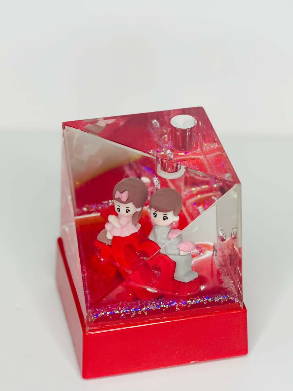 RubyHeart Crystal Cube Acrylic Liquid Motion Teddy Love Sign Block | Valentine's Day Gift | Romantic Desk Showpiece | Clear Decorative Display with Floating Glitter