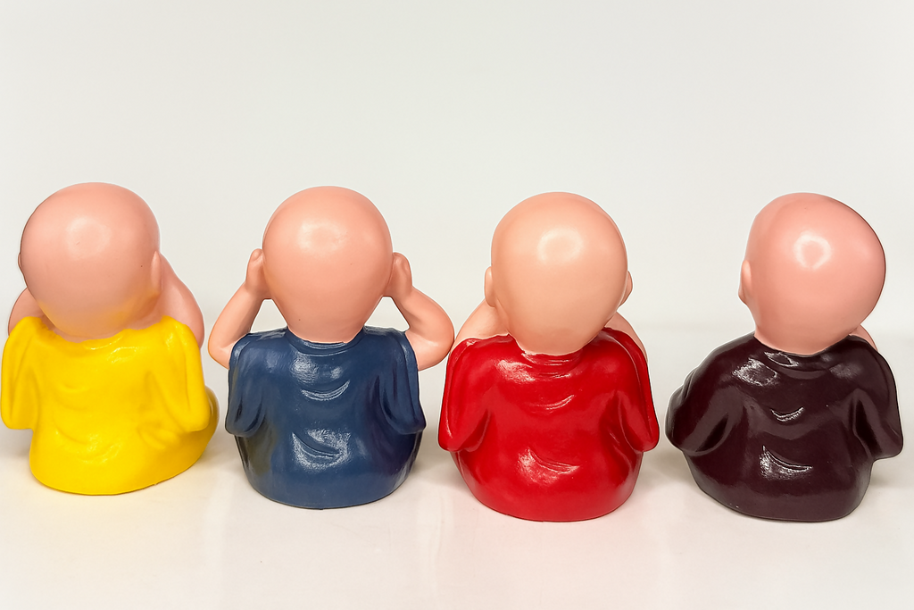 Colorful Little Monk Figurines Set – Hear No Evil, See No Evil, Speak No Evil, Think Good Thoughts Statues