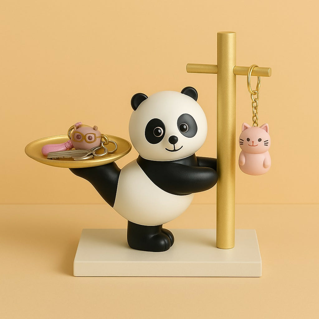 HOME DECOR Cute Panda Key Holder with Multipurpose Tray | Resin Panda Figurine Organizer for Keys, Coins, Lipstick & Accessories | Decorative Entryway Desk & Dresser Organizer for Home & Office