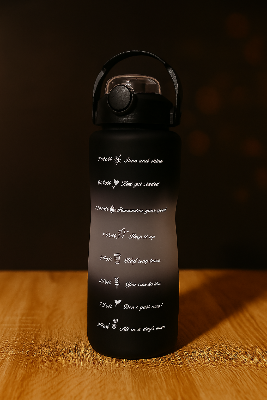 HydroPulse Motivational Water Bottle Set – 3-Pack (300ml to 1L) with Time Markers & Straw Lid – BPA-Free Matte Finish – Black