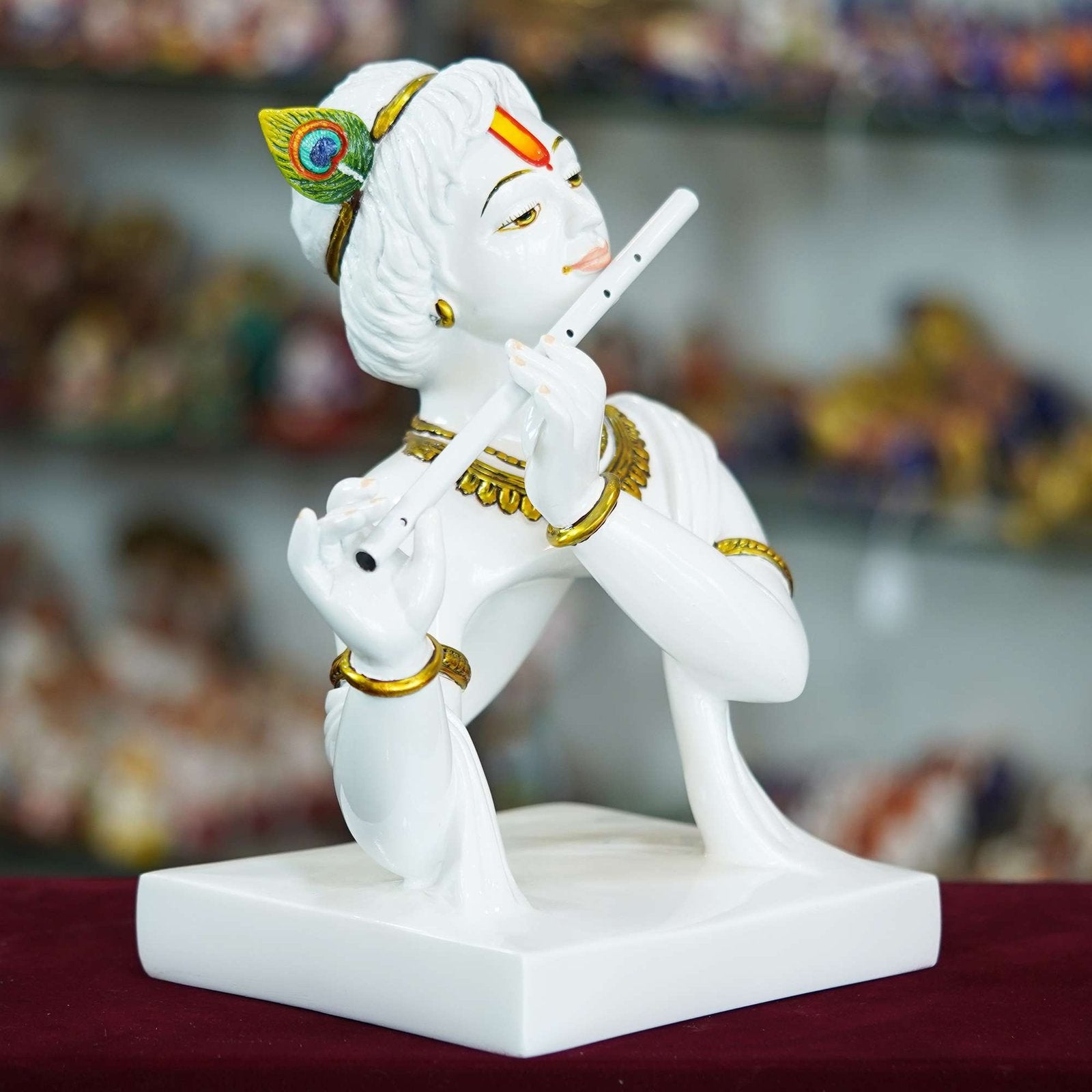 Marble Handmade Flute Krishna For Home Décor Handcrafted Showpiece For Table Décor Temple Décor