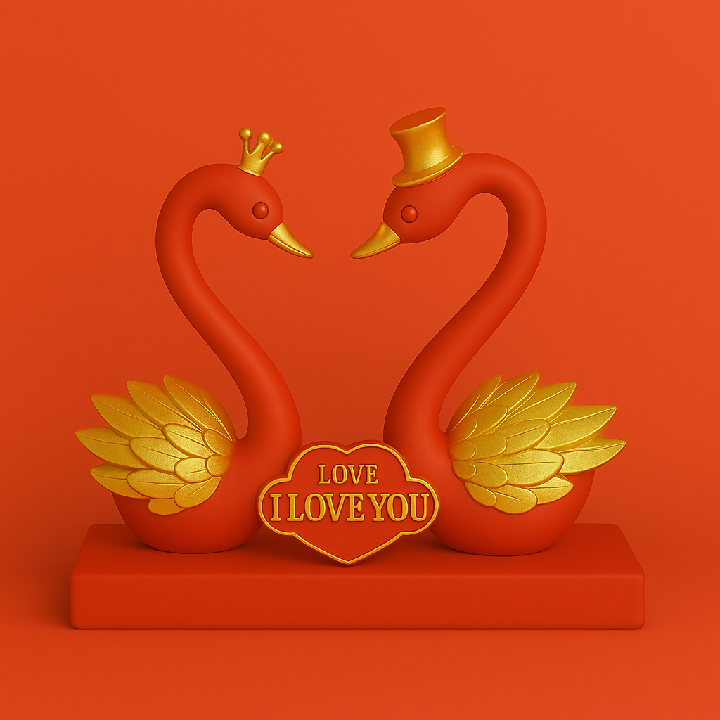 HOME DECOR Romantic Red Swan Couple Showpiece – I Love You Decorative Figurine for Home & Gift