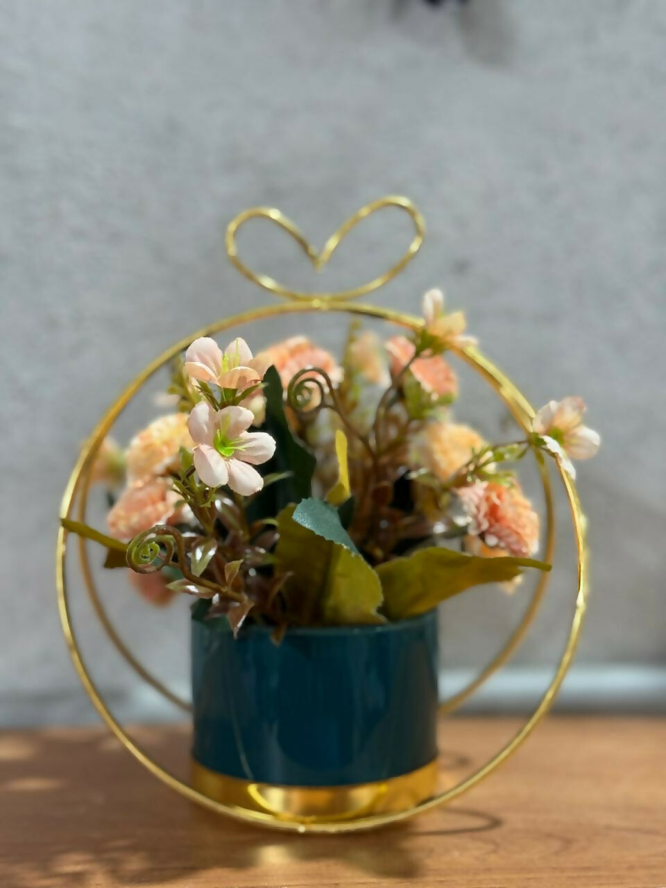 Artificial Flower Pot with Golden Metal Frame & Ceramic Planter | Decorative Faux Rose & Leaf Arrangement for Home, Office, Bedroom & Living Room Table Décor | Elegant Gift for Housewarming & Festivals