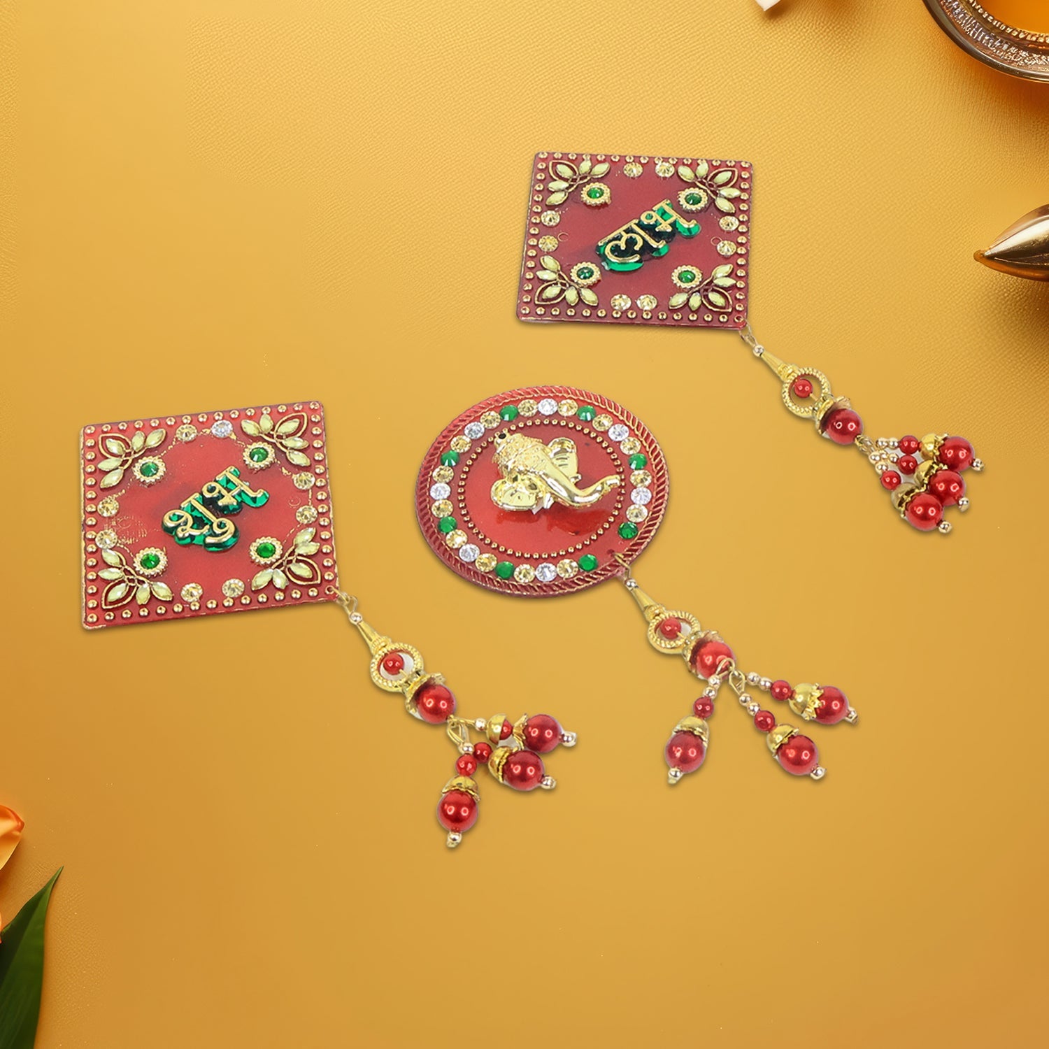 Decorative Wall Hanging Set with Shubh Labh and Ganesh Design (3 Pc)