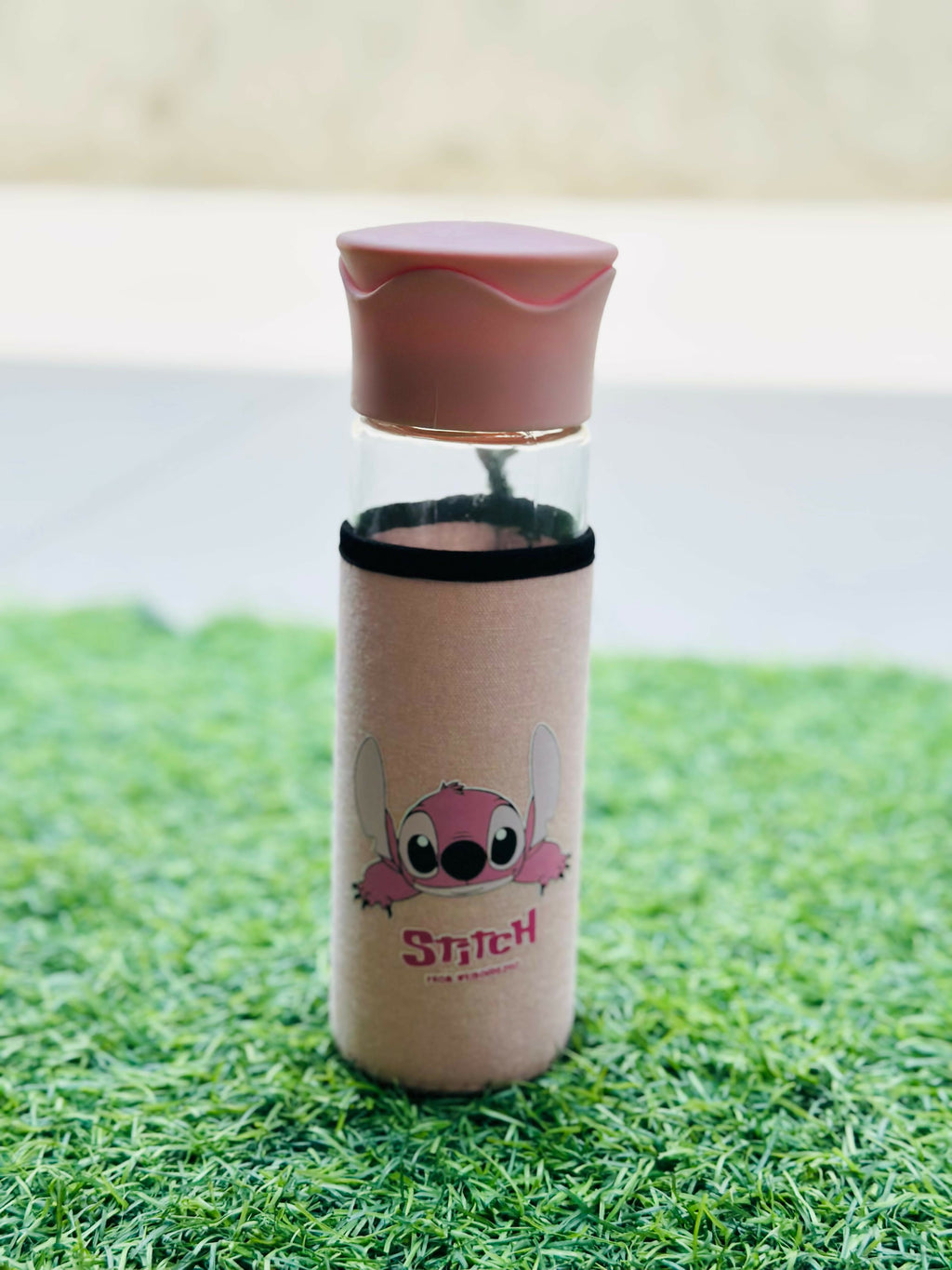 Cute Pink Cartoon Character Glass Water Bottle with Protective Sleeve – Leakproof 500ml Portable Bottle with Strap for Kids, Girls, School, Office, Travel & Outdoor Use