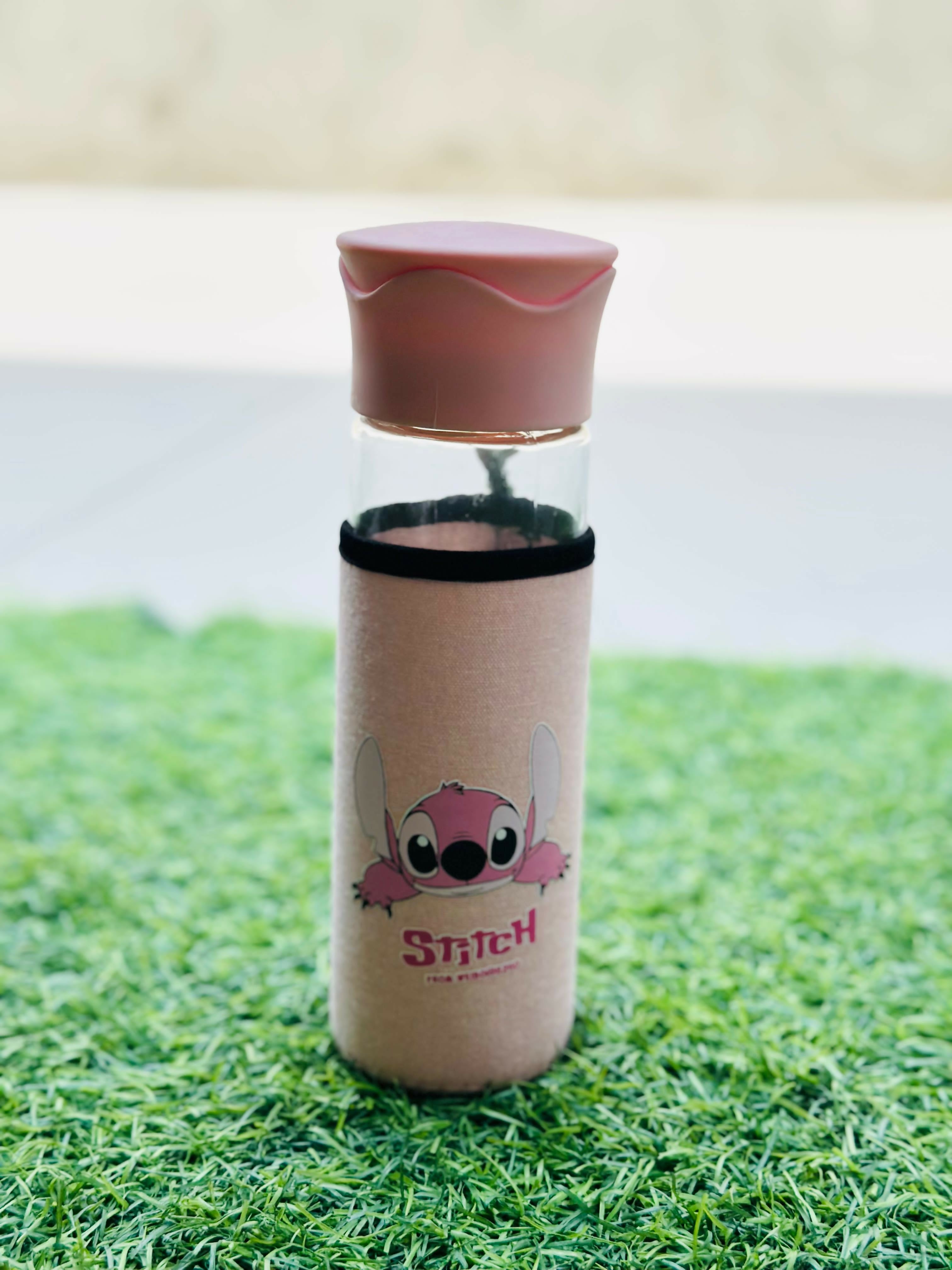 Cute Pink Cartoon Character Glass Water Bottle with Protective Sleeve – Leakproof 500ml Portable Bottle with Strap for Kids, Girls, School, Office, Travel & Outdoor Use