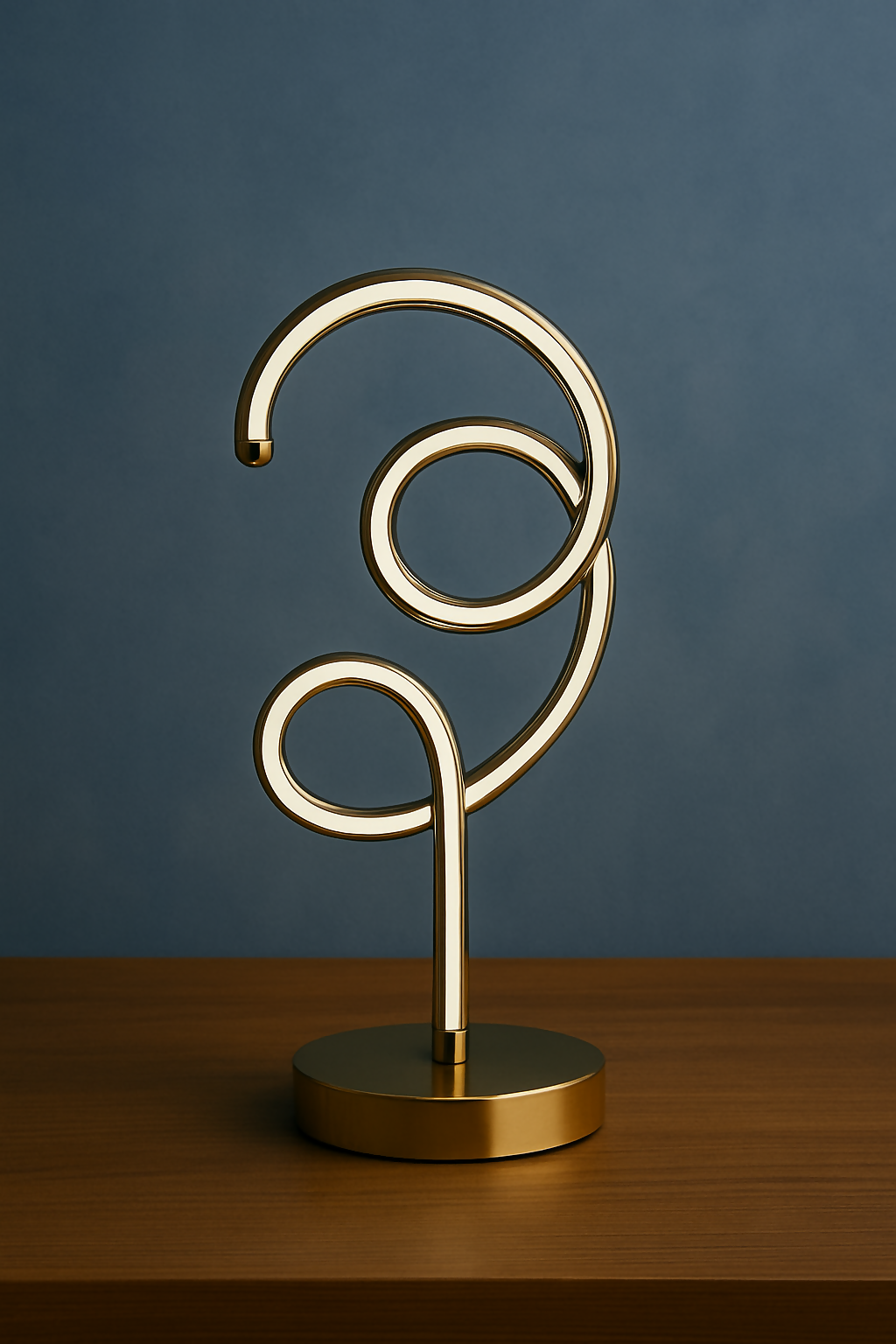 HOME DECOR Modern Golden Spiral LED Table Lamp – Artistic Abstract Design Touch Control Ambient Light for Bedroom, Living Room & Office Decor – Warm White Glow