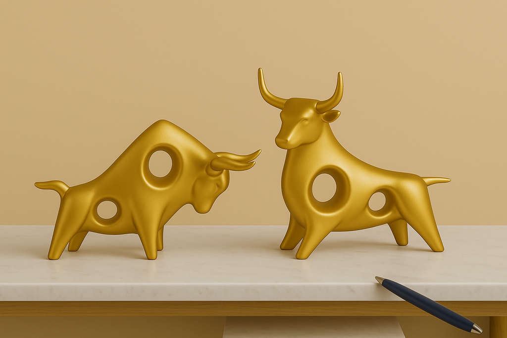 HOME DECOR Modern Golden Bull Figurine Set – Abstract Resin Sculpture (Set of 2)