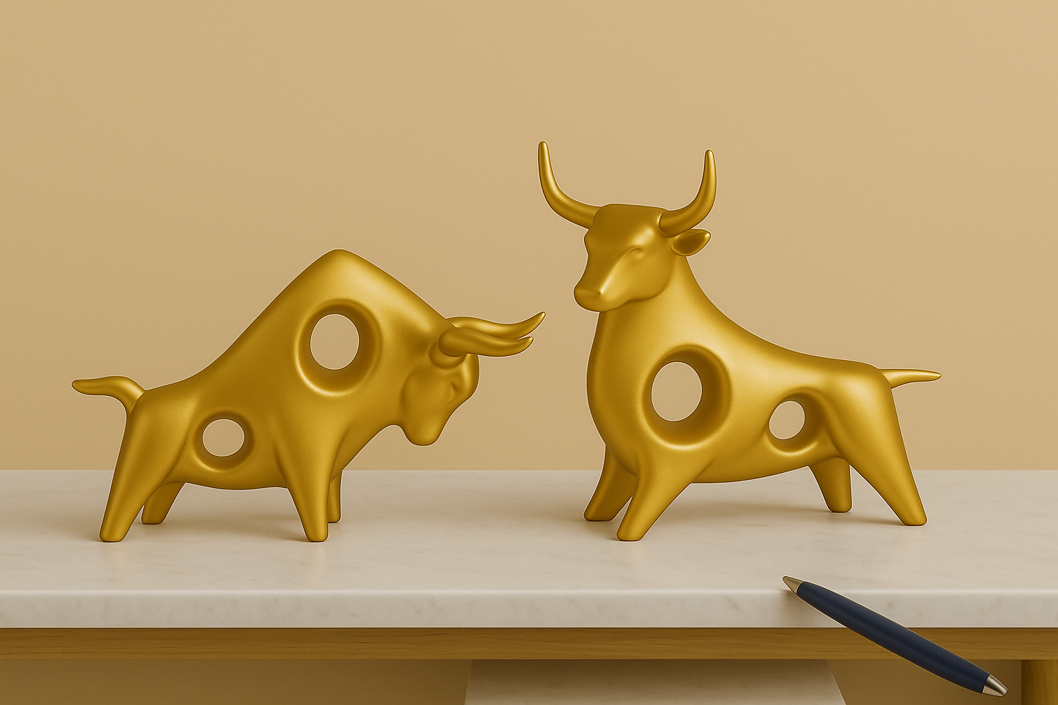 HOME DECOR Modern Golden Bull Figurine Set – Abstract Resin Sculpture (Set of 2)