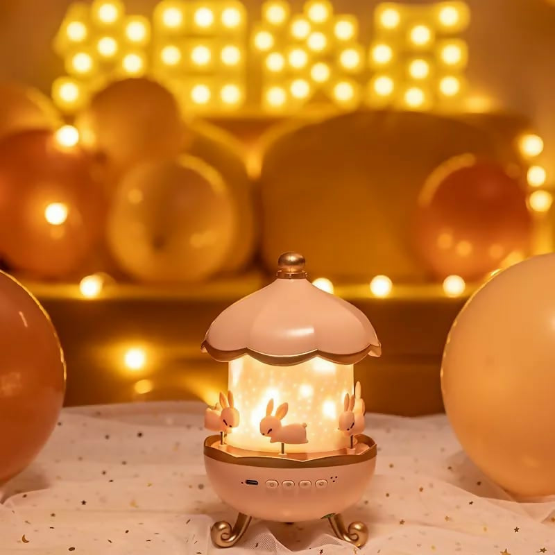 Rotating Christmas Night Light Projector with Music & Light Buttons – Rechargeable LED Santa & Deer Carousel Lamp with Type-C Charging, Power Indicator, and 360° Rotation – Festive Gift for Kids & Home Decor