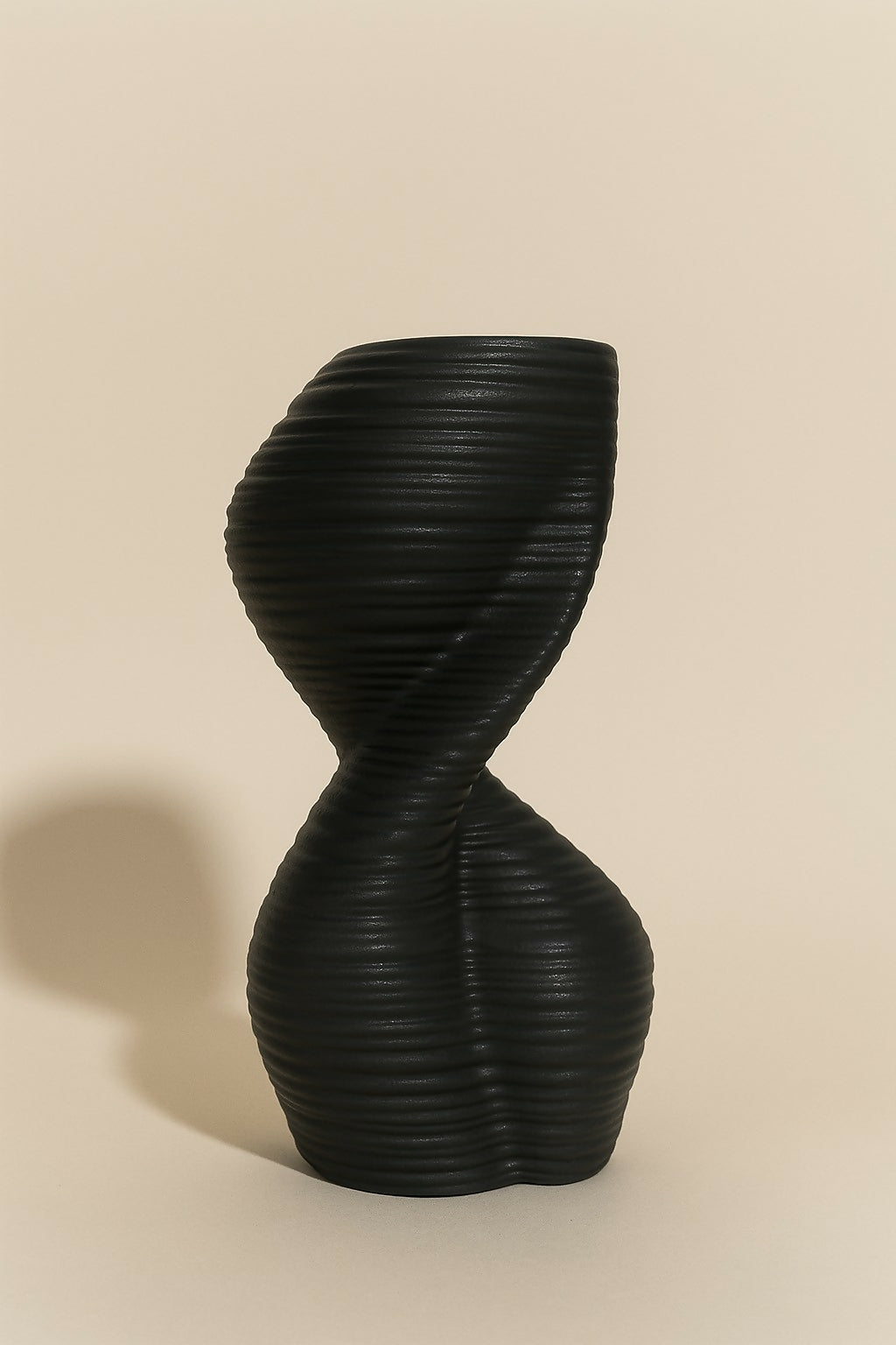 HOME DECOR Modern Black Twisted Ceramic Vase for Home Decor – Matte Finish Spiral Design Flower Pot for Living Room, Office, Center Table, or Minimalist Interior Styling