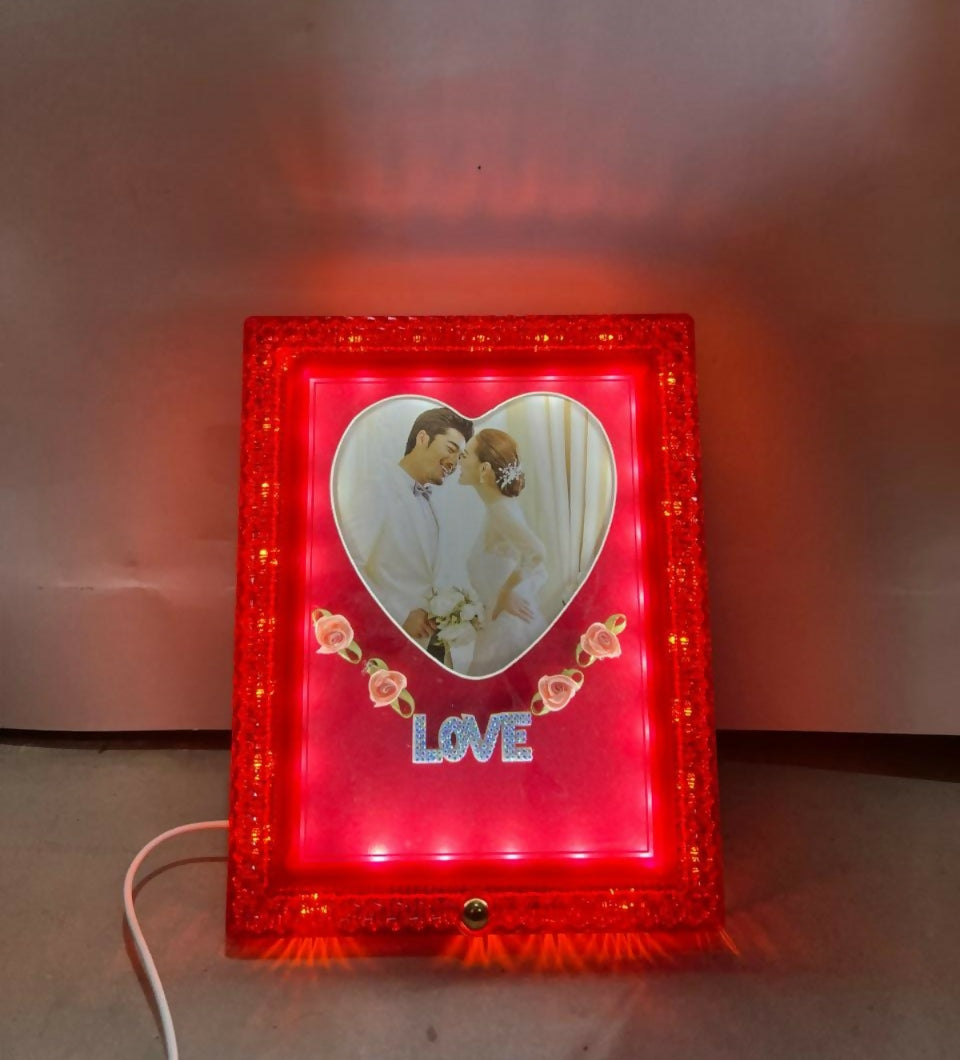 Red Heart Shape LED Photo Frame Lamp with Love Text | Romantic Couple Night Light with Customized Picture | Decorative Wedding Anniversary Valentine Gift Table Lamp for Bedroom & Home Décor