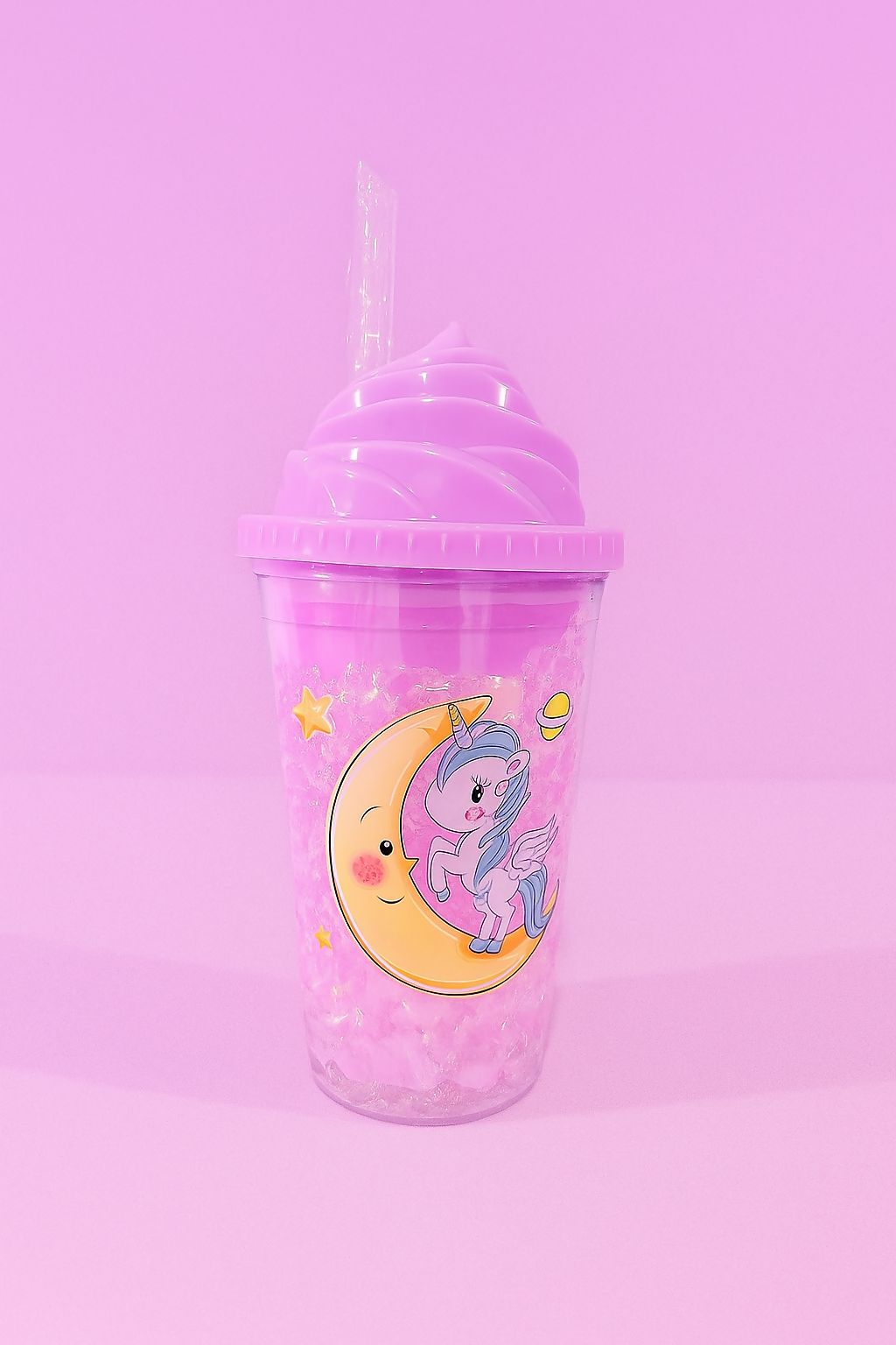 Magical Purple Unicorn Slush Cup with Swirl Top Lid – BPA-Free Reusable Tumbler with Straw, Glittery Icy Drink Holder with Rainbow, Moon & Star Design – Cute Aesthetic for Girls, Kids & Teens