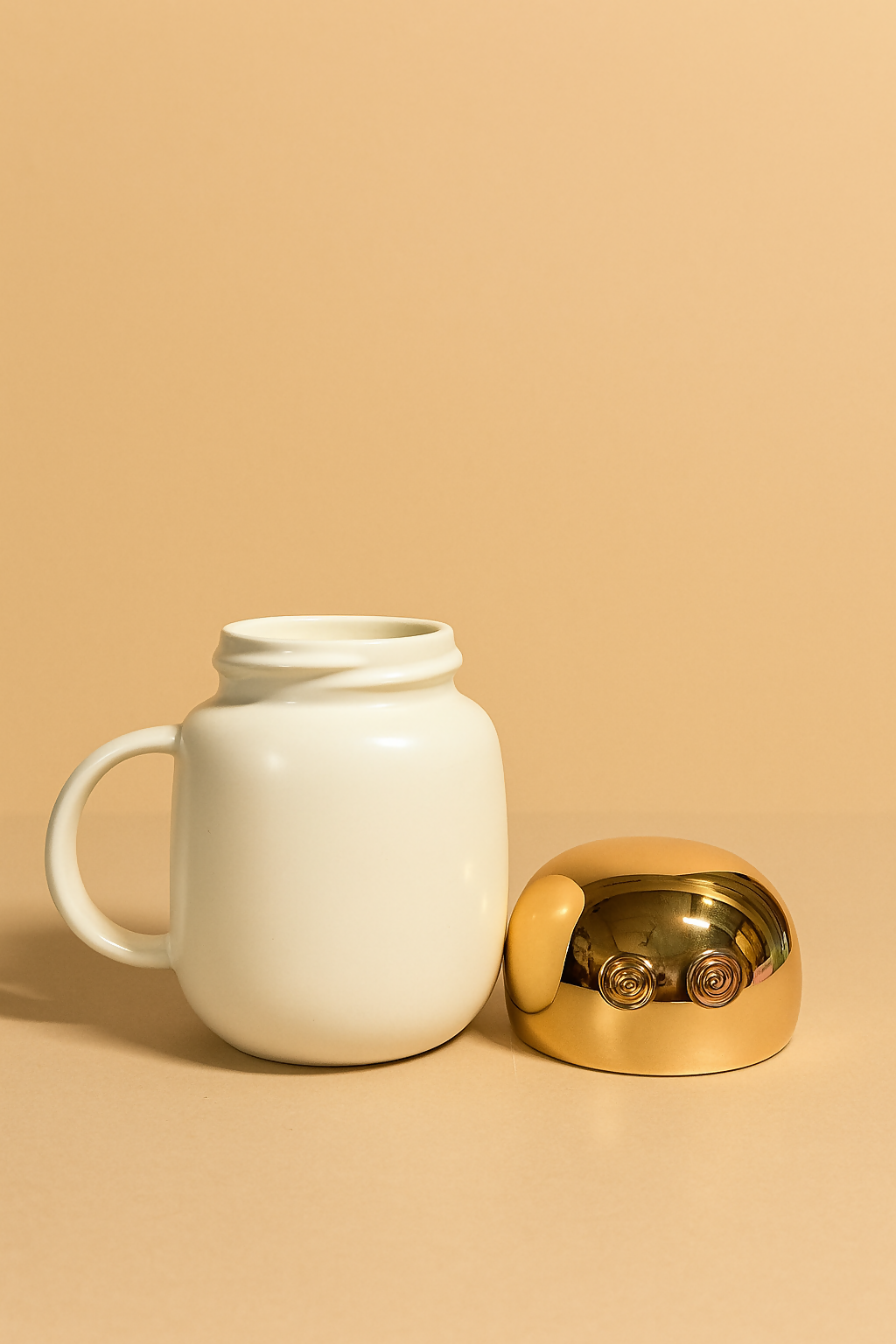 Cute Panda Ceramic Coffee Mug with Golden Lid – “I Hate Mornings” Design