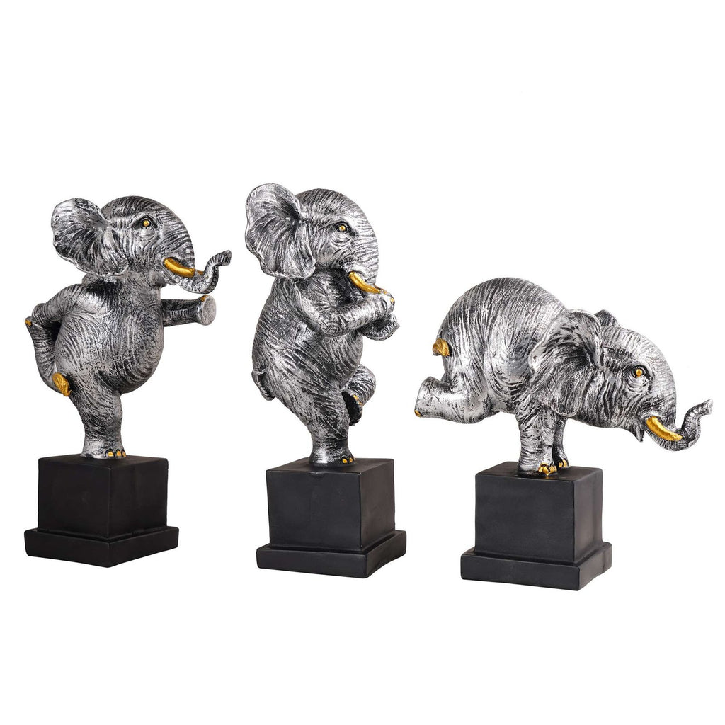 Polyresin Elephant Showpiece Statue and Artifacts for Home Decor, Living Room, Table Decoration for Gifting, Interiors and Diwali Decoration Silver (Set Of 3)