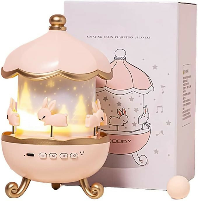 Rotating Christmas Night Light Projector with Music & Light Buttons – Rechargeable LED Santa & Deer Carousel Lamp with Type-C Charging, Power Indicator, and 360° Rotation – Festive Gift for Kids & Home Decor