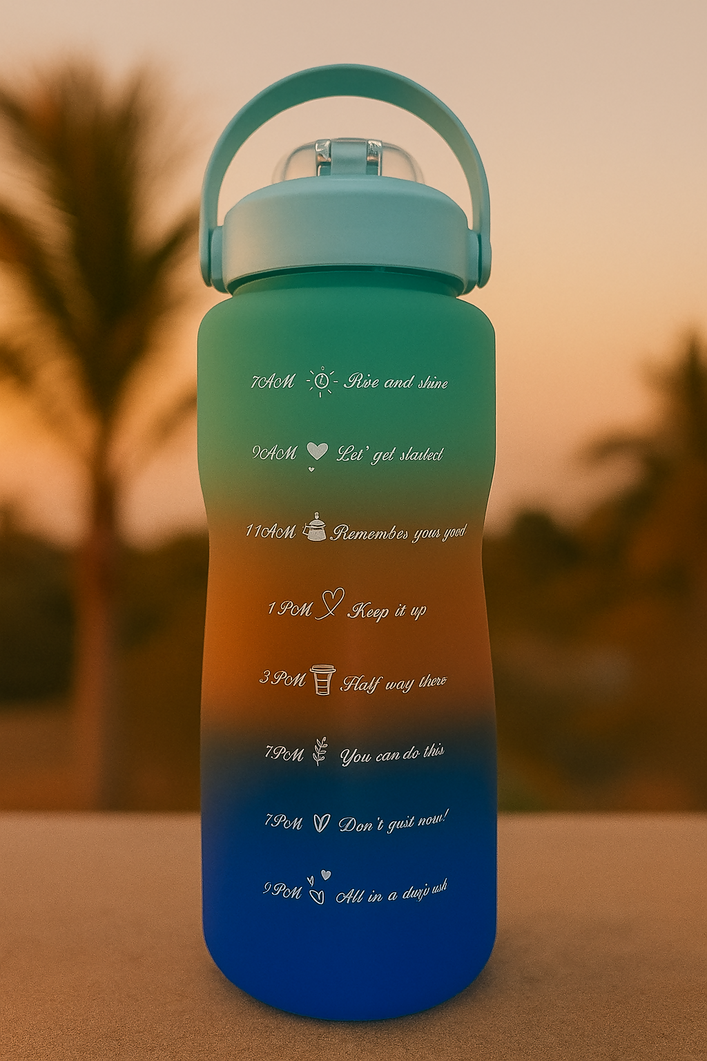 AquaRise Gradient Water Bottle Set – 3-Pack (300ml–1L) with Time Markers & Inspirational Quotes – BPA-Free Hydration Bottles – Sunset Blue Edition